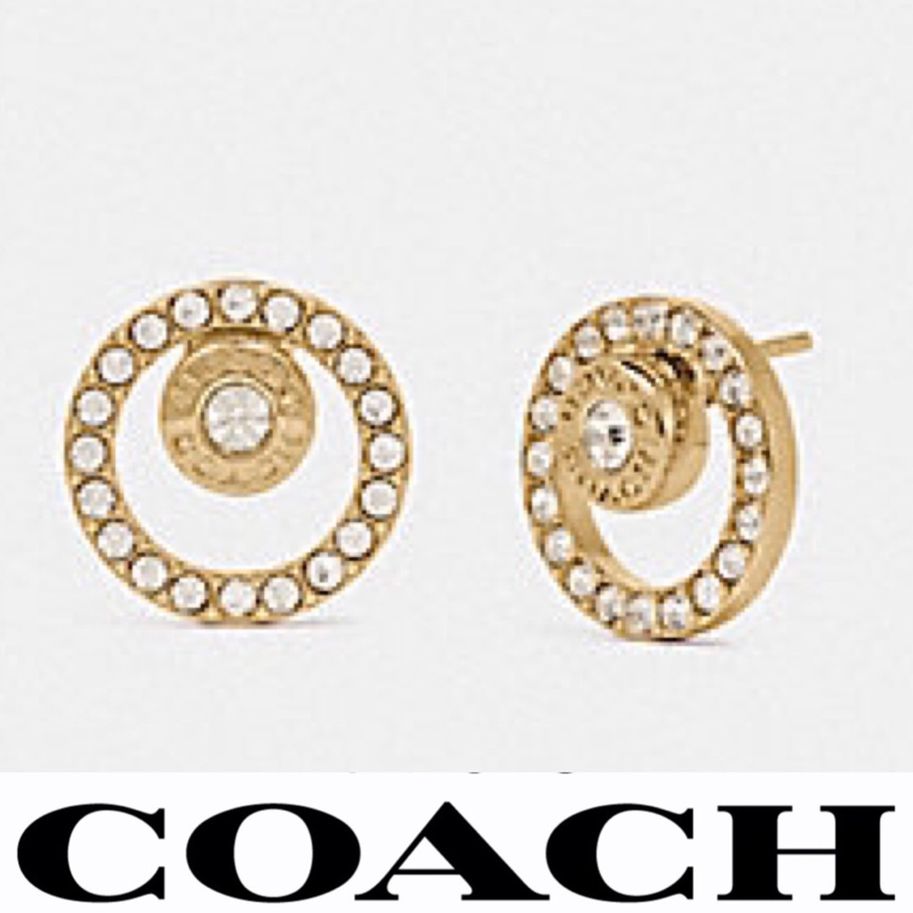 COACH  Gold Tone Open Circle Pave Stone Earrings